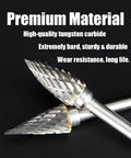 Close-up of Ten Piece Tungsten Carbide Double Cut Rotary Burr Set With One Eighth Inch Shank For Rotary Tools, highlighting durable material.