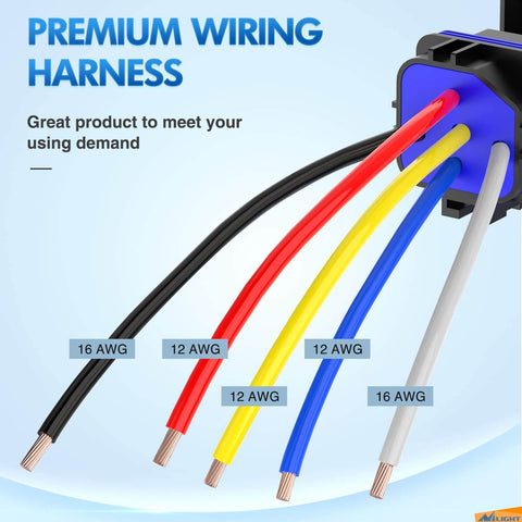 Close-up of multicolored 12 AWG and 16 AWG tinned copper wires from Five Pack Waterproof Automotive Relay And Harness Set
