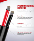 Close-up of Heavy Duty 12V Off Road LED Light Bar Wiring Harness Kit with copper wires and PVC insulation