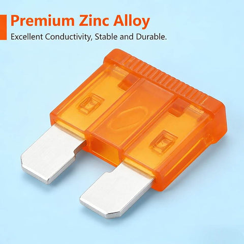 80 Piece 5 Amp Standard Blade Fuses Set For Cars RVs Trucks SUVs Motorcycles And Boats With 32 Volt Fast Acting Fuses For Reliable Electrical Protection For Your Ride Premium Zinc Alloy Construction Green Color, shown close-up
