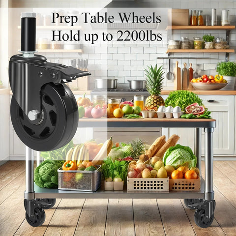 5 Inch Heavy Duty Expanding Stem Casters For Stainless Steel Prep Tables And Carts Fits Tube Legs 7/8 To 1-5/8 Inch with kitchen setup