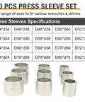 20 pieces from the 28 Piece Press And Pull Sleeve Kit For Removing Bearings Bushings Seals For Cars And Light Trucks Universal Auto Tool Set
