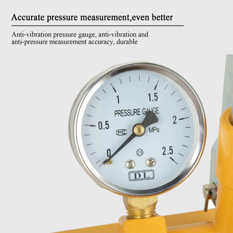 Close-up of pressure gauge on Hydraulic Pressure Test Pump, 2.5Mpa 25KG Manual Hydraulic Water Pressure Test Pump for pipelines.