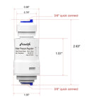 Leak Free 60 PSI Pressure Regulator Valve For Water Filtration And Reverse Osmosis Systems With 3/8 Inch Quick Connect Push Fit Protects Filter Housings Coffee Makers And Ice Makers From High Water Pressure Frizzlife PRV3 showing dimensions and quick connect fittings
