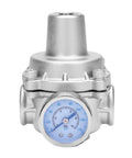 Front view of Pressure Regulator Water Valve With Gauge For RV Garden And Air Systems Three Quarters Inch NPT Female Stainless Steel 304