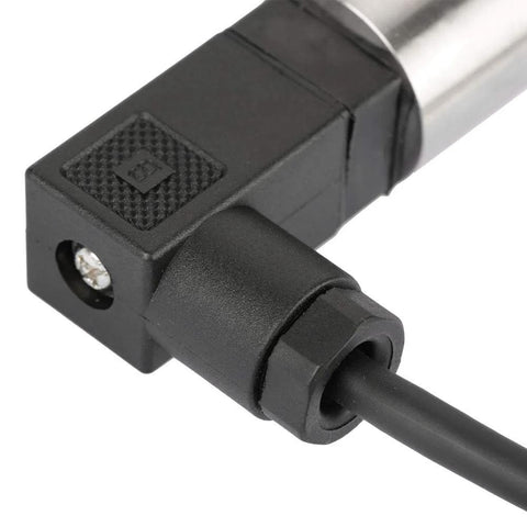 Close-up of industrial pressure transducer with 4-20mA output and G1 quarter inch thread for water gas oil 0 to 1 MPa range silicon sensor