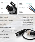 0-200 Psi Pressure Transducer Sensor With 1/8 Inch NPT 316 Stainless Steel Thread And Harness Connector, diagram details