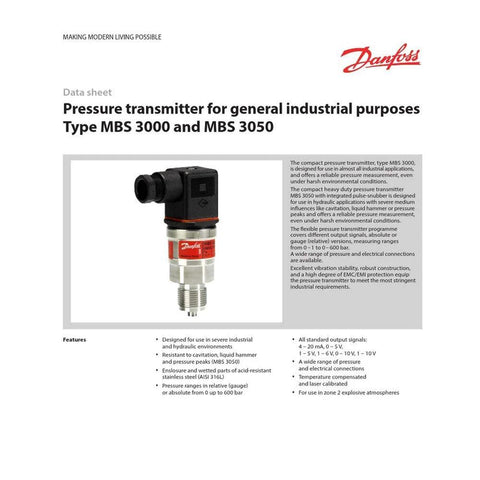 Industrial pressure transmitter 0-150 PSI MBS 3000 for HVAC