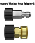 Pressure Washer Quick Connect Adapter Set M22 14mm To Three Eighths Inch Brass Fittings With Male Plug And Female Socket