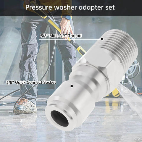 2 Pack NPT 3/8 Inch Pressure Washer Quick Connect Fittings Stainless Steel Male Adapters Plug For Cleaning Machines Up To 5000 PSI