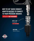 Visual showing M22 to 3/8'' quick connect adapter needed for Swivel High Pressure Washer Gun With Preinstalled Fittings And Quick Connect Three Eighths Inch Male Plug One Fourth Inch Quick Connector Foam Cannon Compatible Car Wash Foam Gun For Easy No Kink Hose Work, adapter not included.