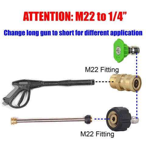 Pressure Washer Quick Connect Adapter Set M22 To One Quarter Inch, Gun To Wand Conversion diagram with M22 fittings