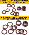 Pressure Washer O Ring Kit 30 Pack Viton FKM Seals for Quick Couplers showing 1/4" and 3/8" ring sizes on white background.