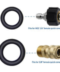 Pressure Washer O Rings For Quick Connect Couplers One Quarter Inch And Three Eighths Inch, 40 Pack Replacement Seals shown with connectors
