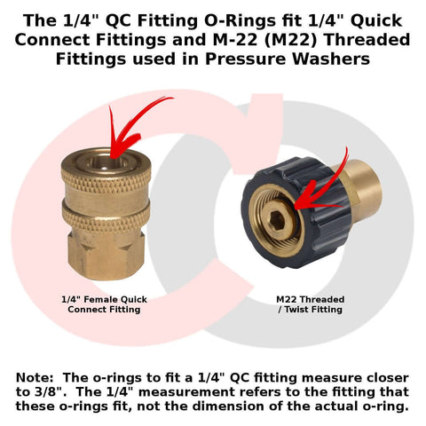 Heavy Duty High Temperature Viton FKM O Rings For 1/4 Inch Quick Connect Pressure Washer Couplers, brass and black fittings
