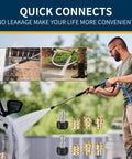 Man using Beefy Pressure Washer Quick Connect Kit With M22 Swivel and 3/8 inch quick connects for patio cleaning and car wash
