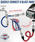 Automatic M22 14mm Quick Connect Kit For Pressure Washers Plug And Play M22 To Three Eighths Quick Connect Fittings shown in use