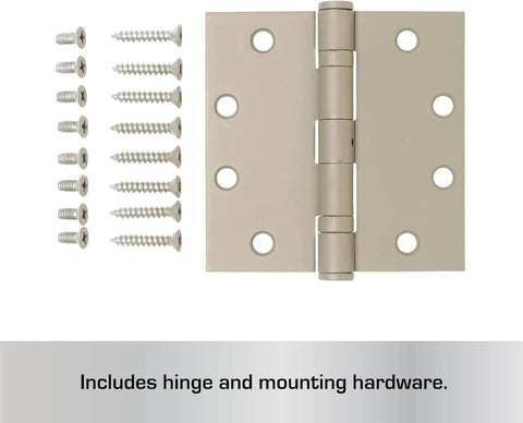 4 Pack 4.5 Inch Ball Bearing Door Hinges Prime Coated with mounting screws shown.