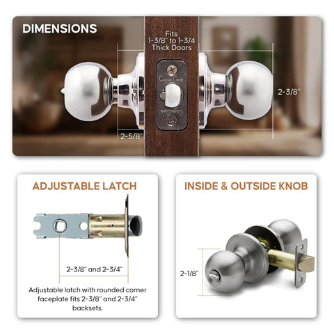 Privacy Interior Door Knob With Turn Button Lock ANSI Grade 3 Certified Satin Stainless Finish Installed on Door with Latch