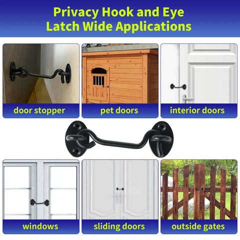 Heavy Duty Built Tough 4 Inch Hook And Eye Latch Set 6 Pack Solid Stainless Steel Privacy Door Lock For multiple door types
