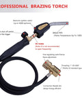 Pro Grade Propane Torch With 60 Inch Hand Hose For MAPP Gas And Welding Tasks, Lightweight Yet Rugged With Hook, labeled parts