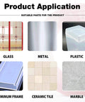 Product application showing surfaces like glass, metal, plastic, aluminum frame, ceramic tile, and marble for use with Heavy Duty Double Sided Mounting Tape With Acrylic Adhesive Foam For Picture Hanging On Walls Posters Automotive And Outdoor Use No Nails Needed 0.2 Inch Thick 33 Feet Per Roll Pack Of Three