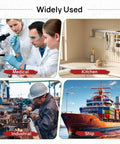 Image showing uses of Two 316 Stainless Steel Flat Bar Pieces in medical labs, kitchen equipment, industrial settings, and shipping.