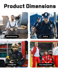 Collage of professionals: maintenance worker, police officer, firefighter, and first responders in various work settings