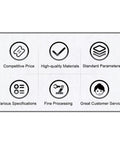 Diagram showing six icons with labels: Competitive Price, High-quality Materials, Standard Parameters, Various Specifications, Fine Processing, Great Customer Service.