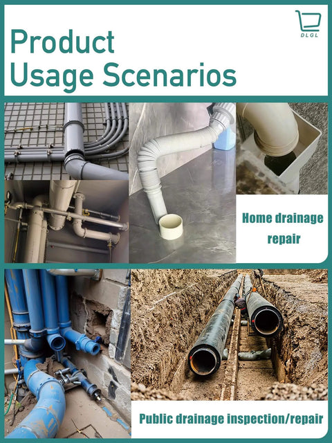 Collage showcasing Inflatable Pipe Plug Balloon in sewer pipe repair for home and public drainage scenarios
