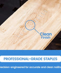 Galvanized T50 Staples Three Eighths Inch Length 20 Gauge installed in wood displaying clean finish.