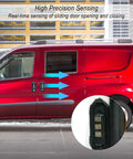 Sliding Door Connector Plate Wiring Set For Ram ProMaster Central Locking System 2014 2021 Door Lock Contact Sensor Replacement Fits 68100641AA 68100641AB 68100642AA 68210573AA 68210573AB 68550907AA Durable Quality displayed on a red van showcasing sensor placement.