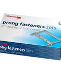 Box of Prong Paper Fasteners For Easy File Modifications With Two Inch Capacity And Two And Three Quarters Inch Base Bright Silver Finish Includes Complete Two Piece Base And Compressor Box Of Fifty Complete Sets Officemate