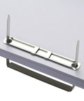 Prong Paper Fasteners For Easy File Modifications With Two Inch Capacity And Two And Three Quarters Inch Base Bright Silver Finish Includes Complete Two Piece Base And Compressor Box Of Fifty Complete Sets Officemate shown on stacked paper