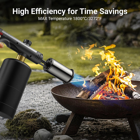 Propane Kitchen Torch With One Touch Max Fire Safety Lock And Triple Guard Charcoal Lighter Flame Thrower in outdoor use.
