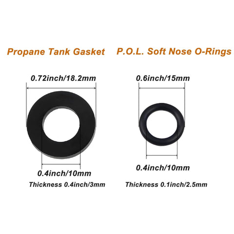 Propane Tank Gasket And O Ring Seal Kit With 15 O Rings And 15 Gaskets Plus PTFE Thread Sealing Tape dimensions illustration