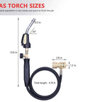 Dimensions of Pro Grade Propane Torch With 60 Inch Hand Hose For MAPP Gas And Welding Tasks, Lightweight Yet Rugged With Hook