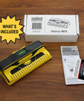 ProSensor M210 13-sensor stud finder with box and instruction manual on wooden surface.