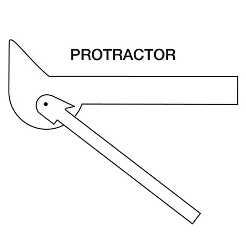 Diagram of bevel protractor component from compact stainless steel 6 in 1 pocket ruler and gauge.