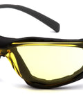 Proximity Safety Glasses With Amber Lens H2X Anti Fog And UVA BC Protection, showing front view with flame resistant foam padding.