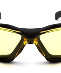 Front view of Proximity Safety Glasses With Amber Lens H2X Anti Fog And UVA BC Protection, black frame, flame resistant foam padding