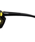 Side view of Proximity Safety Glasses With Amber Lens H2X Anti Fog And UVA BC Protection showing black frame and amber lens