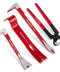 Four Piece Cr V Steel Pry Bar Set With Nail Pullers Including Cats Paw 12 Inch And 8 Inch Claws 10 Inch Flat Pry Bar And 8 Inch End Cutting Pliers for Woodworking Remodeling Construction Scraping Lifting And Prying Tasks