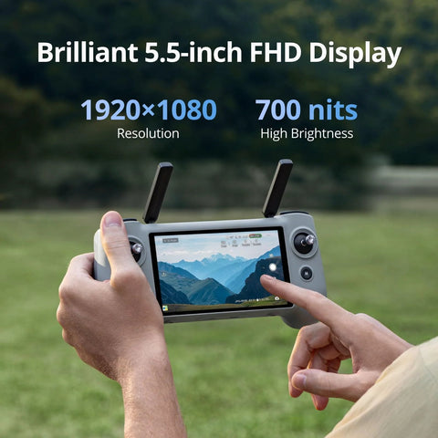 PTD 1 Remote Controller With 5.5-Inch 1080P Full HD Touch Display 10KM Transmission 6400 mAh Battery Up To 3 Hours Runtime 32GB Storage Compatible Only With Atom 2 Drone PixSync 4.0 For Stable Live View showing handheld device with screen display
