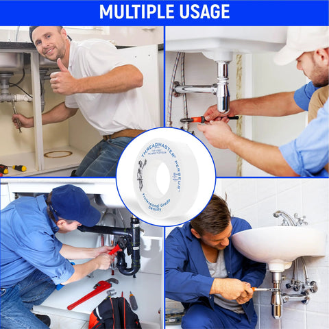 High Density PTFE Plumbers Tape Pro Grade Thread Sealant For Leak Proof Pipe Connections Half Inch By Five Hundred Twenty Inches Pack Of Two in use by plumbers.