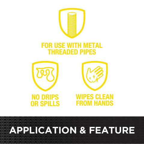 Real-Tuff Heavy Duty PTFE Pipe Thread Sealant features for metal pipes, no drips, wipes clean from hands, 8 oz bottle.