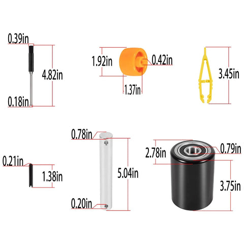 Front Load Wheel Replacement Kit For Crown PTH50 Pallet Jack With Axles Bearings And Hardware Includes 2 Black 2.75 X 3.75 Inch Front Load Rollers