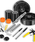 PTH50 Pallet Jack Wheel Replacement Kit Set complete for Crown PTH50 & most standard pallet jacks, including tools and components