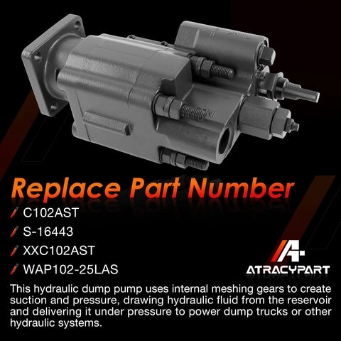 Side view of PTO Dump Pump Hydraulic Hydro Cylinder C102 Direct Mount with Air Shift Cylinder, 7/8" 13-Tooth Spline Shaft, 49 GPM - Replaces C102AST S-16443 WAP102-25LAS
