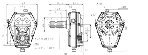 Technical drawing of Speed Increaser PTO Gearbox Group 2 Type KM6001-6A PTO Reverser for Tractor Goup 2 Gear Pump